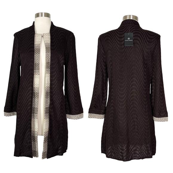 NEW Ming Wang | Brown Tan Knit Long Sleeve Lightweight Work Sweater Jacket XS - Picture 1 of 11